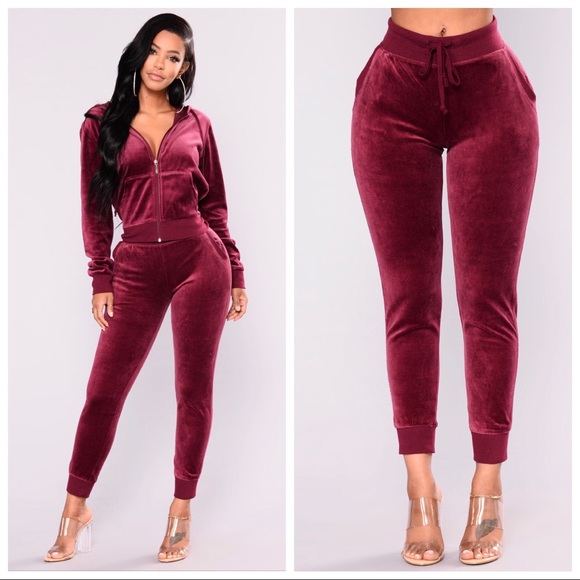 red velour joggers